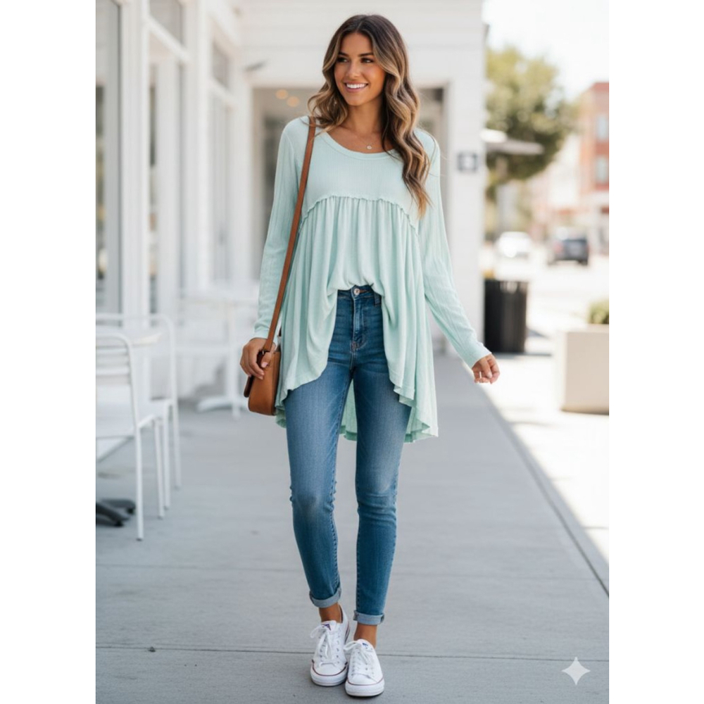 True craft mint Long Sleeve Tee Y2K sz large clean girl fairycore pastels - Picture 1 of 4